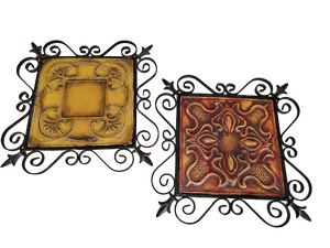 lot 10154 image: Decorative Wall Art Tiles-Metal Frames Set of 2  - 18x18