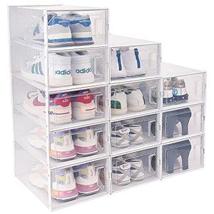 lot 2007 image: Clear Stackable Shoe Storage Boxes with Lids, 12pcs