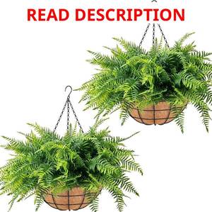 lot 2015 image: Fake Hanging Plants Fern Baskets, Artificial Ferns for Outdoors, 2 Pack