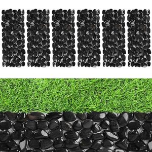 lot 2028 image: River Rock Stepping Stones, 6 Pcs, 16x6 in Rectangular Paver Stones, Black