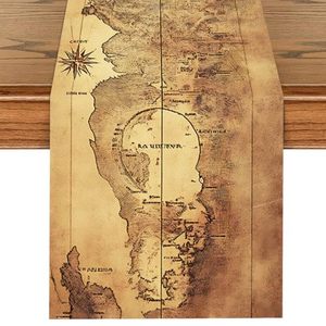 lot 2035 image: ANNA QUEEN Vintage Map Table Runner 13x72 Inch, Nautical World Map Print