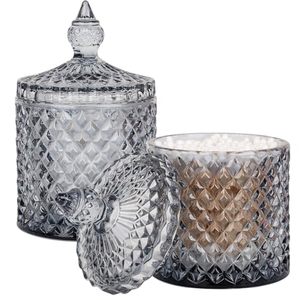 lot 2036 image: 2 Pack Qtip Holder Apothecary Jars with Lid, Thick Glass, Gray