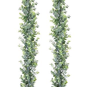 lot 2041 image: DearHouse Faux Eucalyptus Garland, 2pk Artificial Vines, 6 Feet UV Protecte