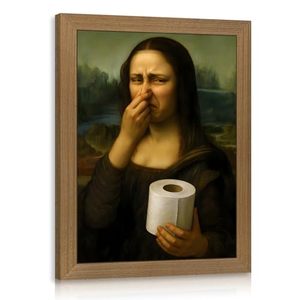 lot 2047 image: Snlihc Wood Framed Funny Pinching Nose Mona Lisa Bathroom Wall Art 8x10 in