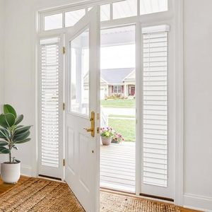 lot 2048 image: $48 Sidelight Blinds Narrow Window Shades, White, 10 W x 72 H