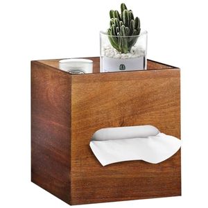 lot 2051 image: Square Tissue Box Cover with Storage Tray, Acacia Wood Tissue Box Holder