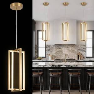 lot 2065 image: EIDISUNY Modern LED Pendant Light, 15W, 4500K Daylight, Adjustable, Gold