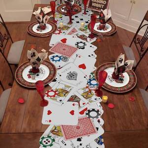 lot 2086 image: Yinkin 1 Pcs Casino Party Decor 70 x 12 Inch Linen Poker Chip Table Runner