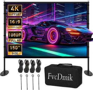 lot 2103 image: $100 150-Inch Projector Screen with Stand, 169 4K HD Portable OutdoorIndo