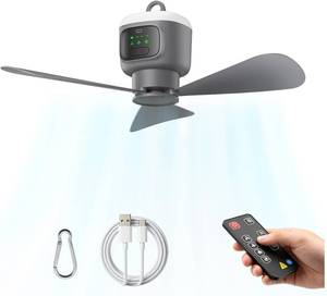 lot 2144 image: 18-Inch Portable Ceiling Fan with Light & Remote, 12000mAh Tent Fan