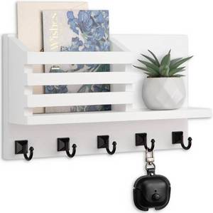 lot 2160 image: Key Holder Wall Mount, Mail Organizer for Wall with 5 Square Key Hooks