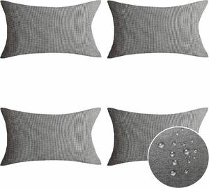 lot 2163 image: Home Brilliant Patio Pillow Covers Waterproof Linen 12x20in Light Grey 4pc