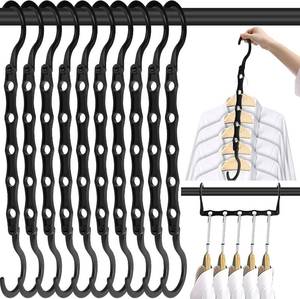 lot 2172 image: 10 Pack Space Saving Hangers Closet Organizer & Storage for Clothes, Black