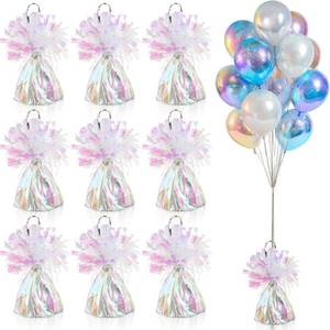 lot 2197 image: 9 Pcs Metallic Wrapped Balloon Weights - Opalescent Anchors for Graduation
