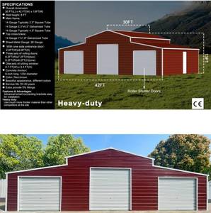 lot 8131 image: KJ 42 FT x 30 FT Metal Storage Shed  Model K4230G  Damaged Box SEE PHOTOS