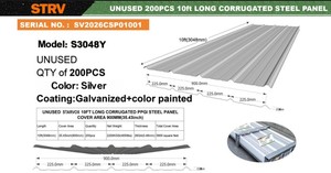 lot 16036 image: Starvox 10FT Long Corrugated Steel Panel  Qty 200  S3048Y  Silver