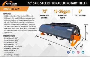 lot 928 image: Arteer 72 Skid Steer Hydraulic Rotary Tiller  RT-72W
