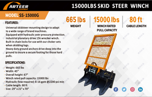 lot 929 image: Arteer 15000LBS Skid Steer Hydraulic Logging Winch  SS-15000G