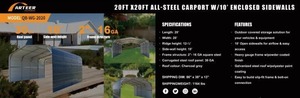 lot 945 image: Arteer 20FT x 20FT Carport  QB-WG-2020