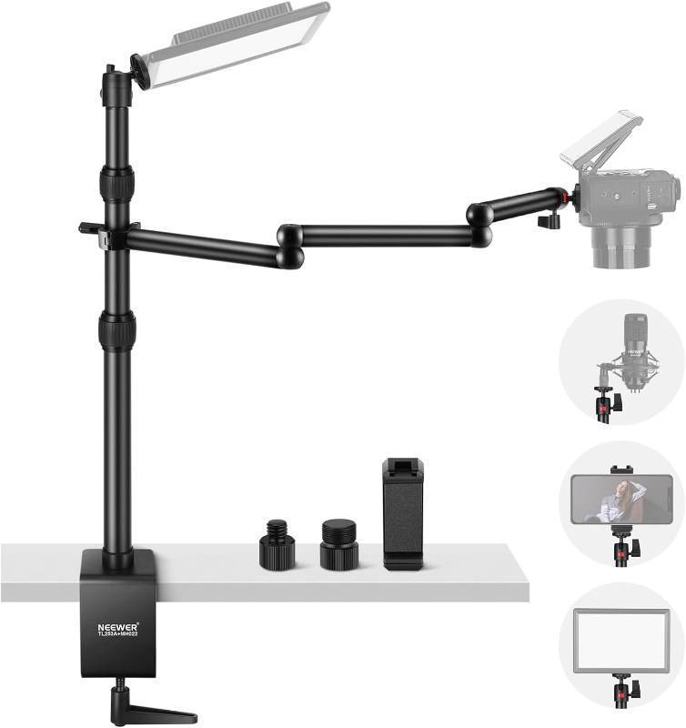 lot 10025 image: NEEWER Overhead Camera Rig w Trifold Boom Arm & Desk Mount TL253AMH022
