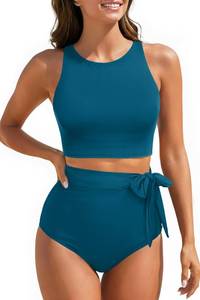 lot 5910 image: Women High Waisted Bikini Set Racerback Swimsuit Two Piece Bathing Suit M