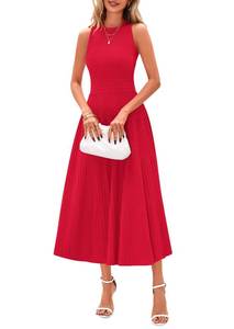 lot 5913 image: PRETTYGARDEN Womens Summer Pleated Midi Work Dress,Red,S