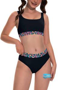 lot 5914 image: Period Swimwear Two Piece Bikini Sets Mid Waist Bathing Suits Black S