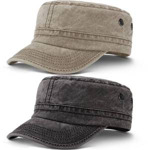 lot 5915 image: Geyoga Washed Cotton Military Cadet Army Cap, Khaki, Black