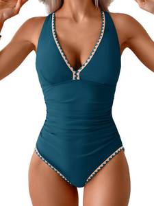 lot 5922 image: B2prity Womens One Piece Swimsuit Tummy Control Shell Stitch Bathing Suit S