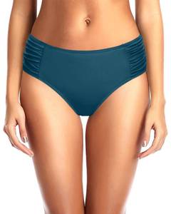 lot 5927 image: Tempt Me Bikini Bottoms Mid Waist Bathing Suit Swimsuit Ruched Swim Bottom Blue Green M