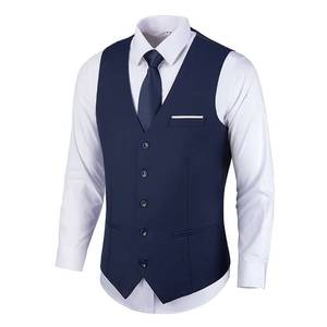 lot 5932 image: Bakerbear Men Vest Slim Fit Navy Blue Mens Vests Dress Outerwear Tuxedo Dress Waistcoat for Men Formal Wedding Suit Vest Size XS