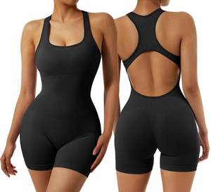 lot 5934 image: RXRXCOCO Womens Sexy Sleeveless Yoga Jumpsuits Shorts Bodysuit One Piece Deep Scoop Neck Backless Bodycon Jumpsuits Large