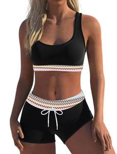 lot 5941 image: Womens Sport Two Piece Swimsuits Racerback Tops Boyshort Bottom Swimwear Bathing Suit(XS,Black)