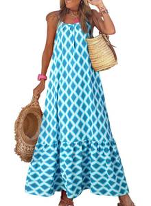 lot 5947 image: Dokotoo Womens Sundresses Scoop Neck Boho Maxi Dress Spaghetti Strap Sleeveless Sexy Dresses Ruffle A Line Flowy Beach Dresses for Women Medium Sky Blue