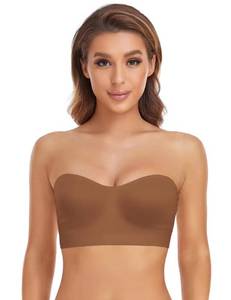 lot 5956 image: Lusait Strapless Bra for Women Padded Bandeau Bra Brown L