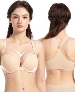 lot 5960 image: YANDW Racerback Push Up Padded Bras for Women Add 2 Cup Front Closure Back Smoothing T Back Plunge Underwire Bra Nude 36E