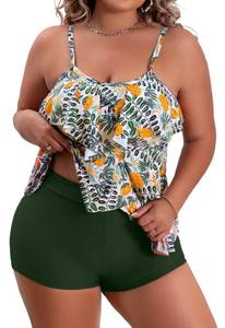 lot 5962 image: B2prity Women Plus Size Tankini Swimsuit Tummy Control Ruffle Bathing Suit 2XL