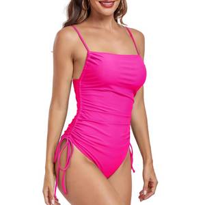 lot 5964 image: Zando Swim Suits for Women 2025 Tummy Control Bathing Suits Sexy One Piece Swimsuit Square Neck Shapewear Swimsuit Halter Cute Modest Vintage Slimming Retro Ruched Swimwear Pink 2XL