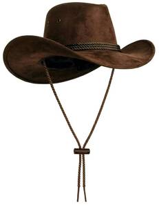 lot 5967 image: thuizen Mens and Women Classic Western Rolled-up Vegan Suede Decent Drawstring Cowboy Cowgirl Hat, Coffee