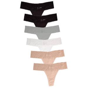 lot 5969 image: Jo &amp Bette Lace Thongs for Women - 6 Pack No Show Thongs - Lace Panties Cotton&nbsp Underwear Pack Soft Sexy Breathable - L