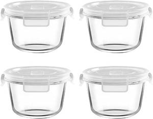 lot 3595 image: H.JSS WDJS 2-Cup Round Glass Containers, Airtight Lids, 16oz, 4-pc