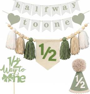 lot 3602 image: 12 Birthday Boy Decorations High Chair Banner, Cone Hat, 6 Months Garland