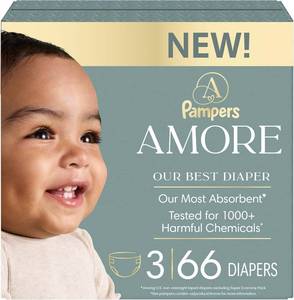 lot 3622 image: Pampers Amore Size 3 (13-26 lb), 66 Count, Hypoallergenic & Fragrance Free