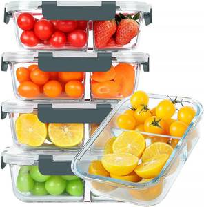 lot 3624 image: KOMUEE 30 oz 5 Pack Glass Meal Prep Containers 2 Compartments
