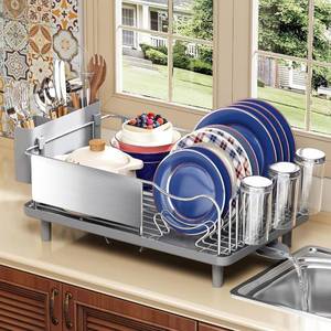 lot 3630 image: KINGRACK Stainless Steel Dish Drying Rack with Cup Holder for Counter, Grey