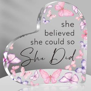 lot 3631 image: Acrylic Heart Sign - She Believed She Could So She Did, Office Decor