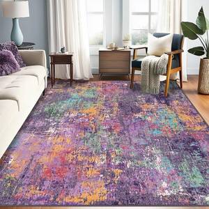 RELEANY Washable 7'x9' Abstract Area Rug for Living Room Purple Multi