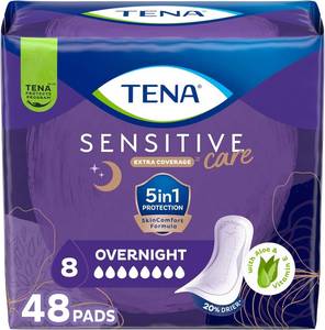 lot 3650 image: Tena Sensitive Care Overnight Incontinence Pads Women, Extra Coverage, 48ct