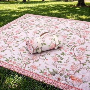 lot 3651 image: Newwiee Pink Green Floral Picnic Blanket 80 in Waterproof Blanket Outdoor