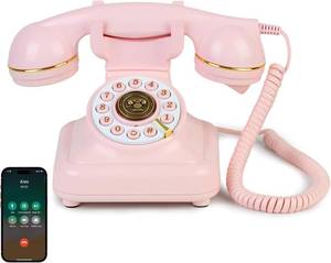 lot 3658 image: Vintage Bluetooth Phone, Retro Desk Telephone with Gold Accents, Pink